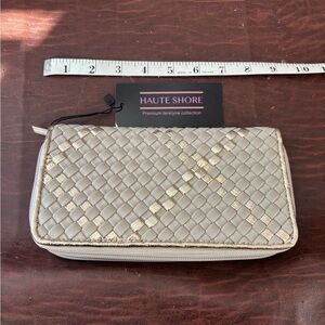 HAUTE SHORE Gold and Beige Woven Wallet